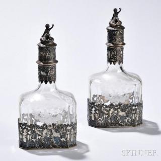 Appraisal: Two German Silver-mounted Glass Decanters Hanau late th early th