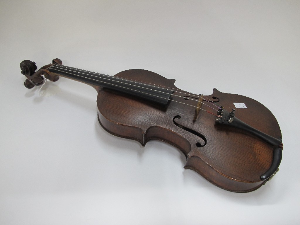 Appraisal: A violin with name and address written in ink inside