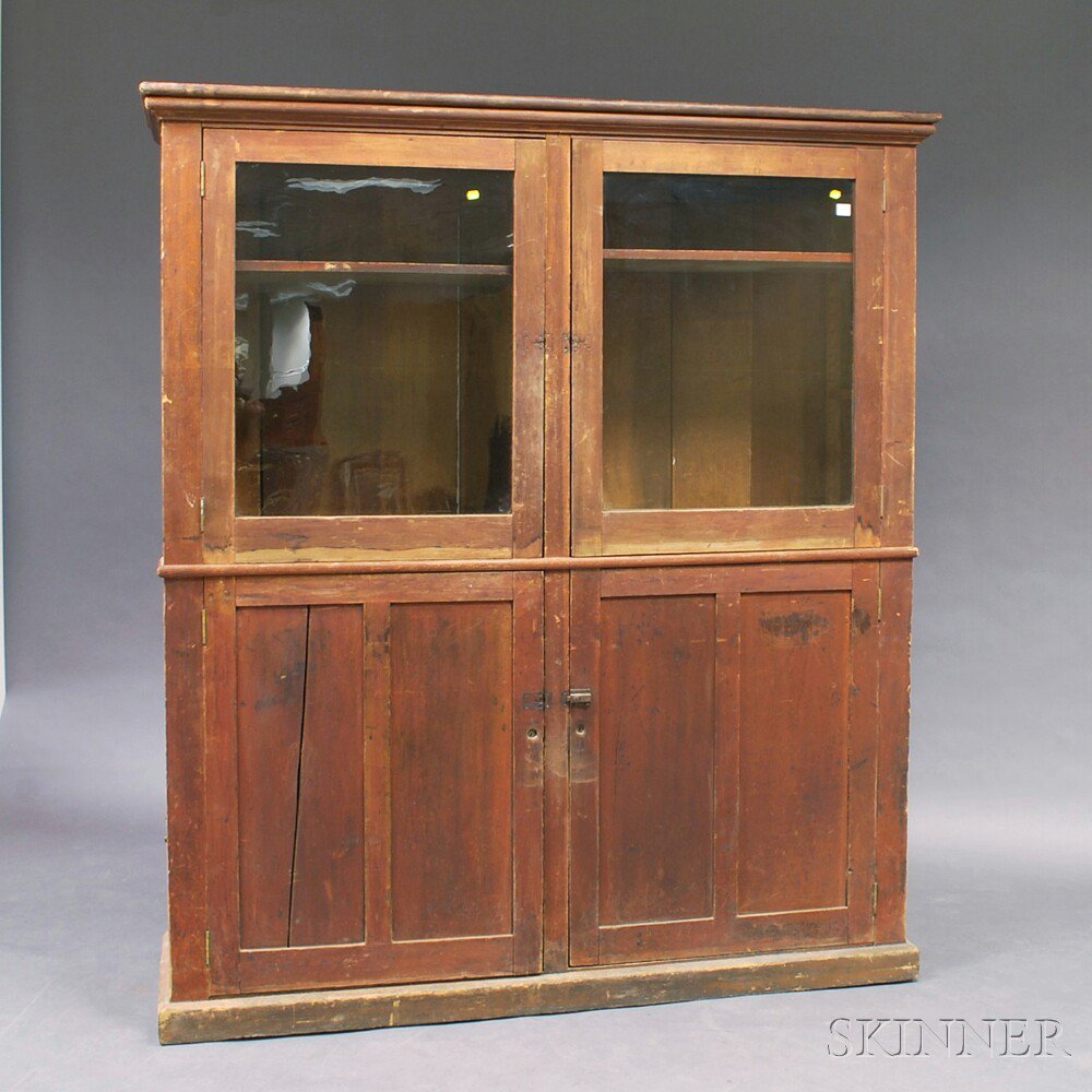 Appraisal: Red-stained Maple Glazed Store Display Cabinet late th century the