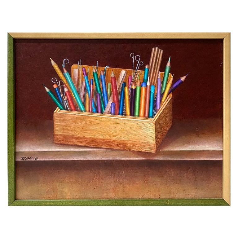 Appraisal: Acrylic on Board of Pencil Box Acrylic on Board of