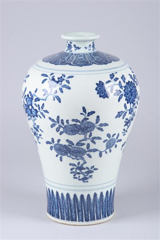 Appraisal: CHINESE BLUE AND WHITE PORCELAIN MEIPING Qianlong under glazed blue