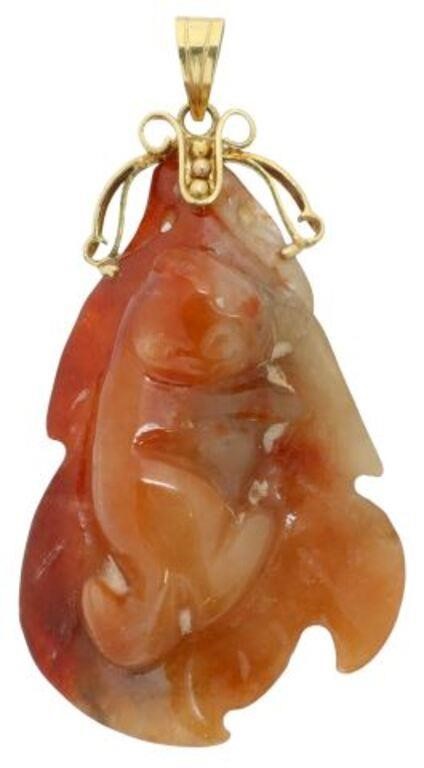 Appraisal: Estate Chinese pendant kt yellow gold bail carved jade with