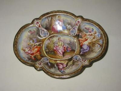 Appraisal: A VIENNA ENAMEL DISH th century of lobed oval form