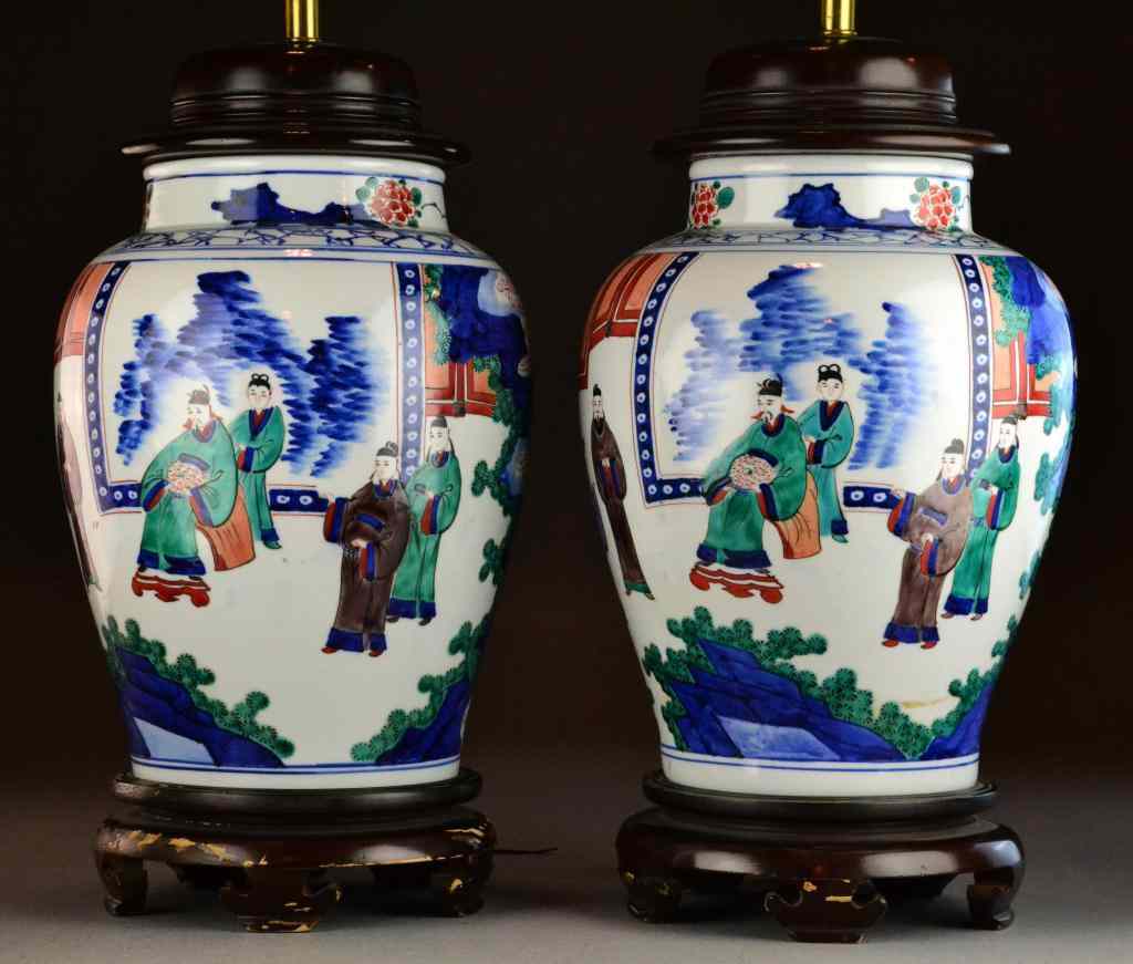 Appraisal: Pr Chinese Republic Famille Vert Ginger JarsFinely painted to depict