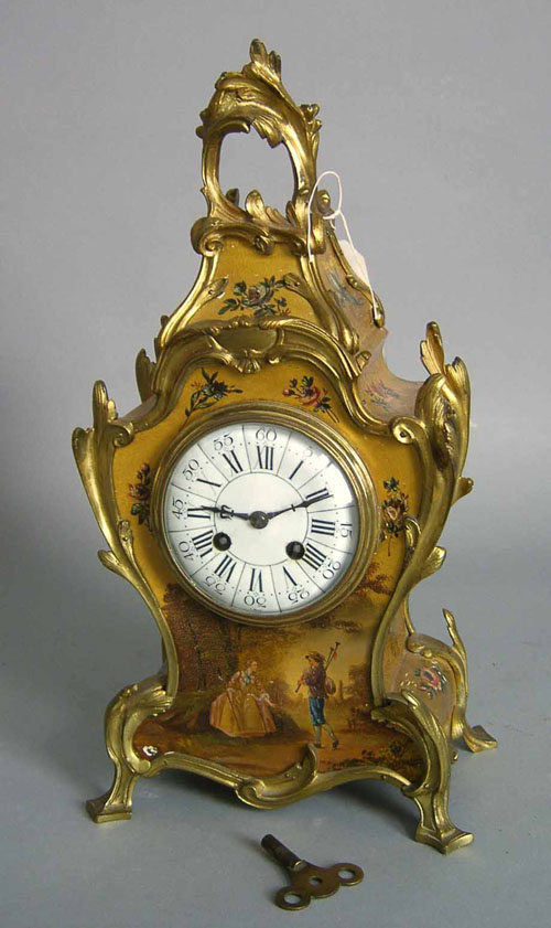 Appraisal: French painted mantle clock with ormolu mounts h