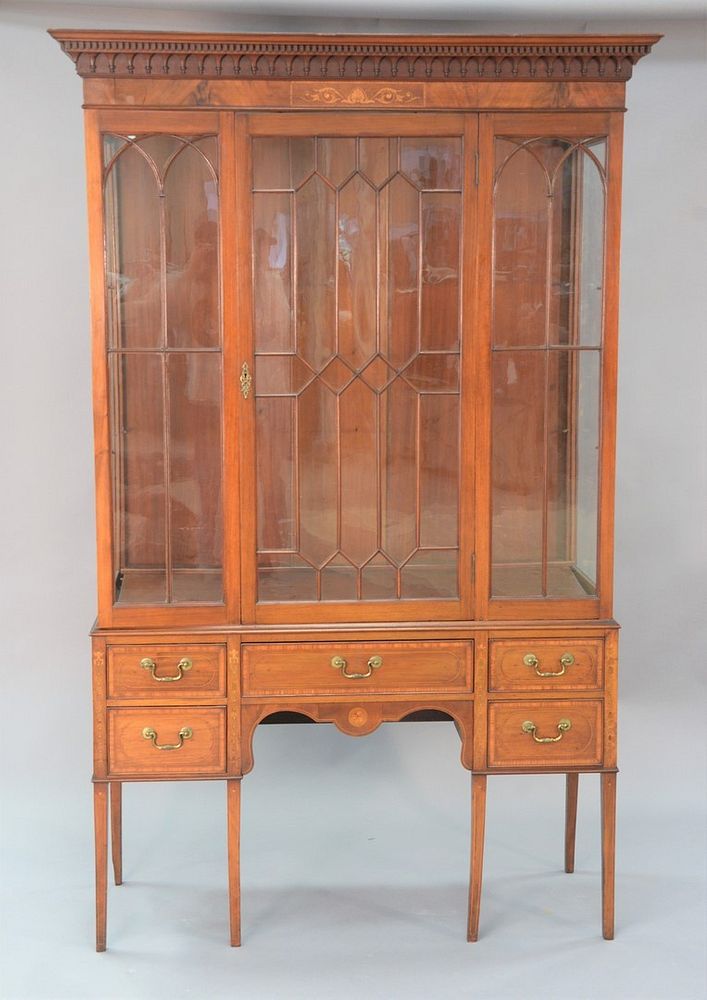 Appraisal: George IV mahogany two-part china cabinet cracked glass ht wd