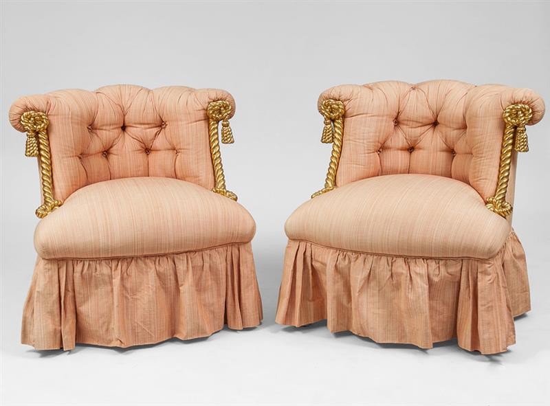 Appraisal: Pair of Napoleon III Style Giltwood Slipper Chairs With giltwood