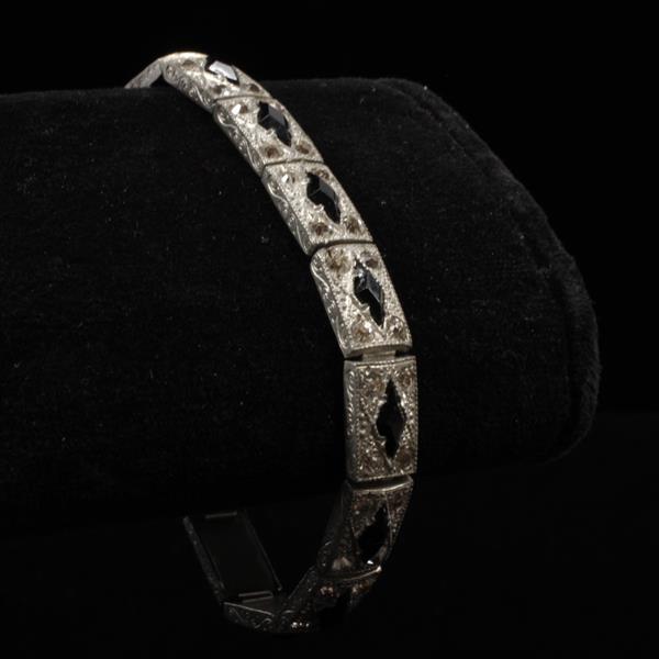 Appraisal: Edwardian Art Deco Bracelet with Black Onyx Clear Paste Rhinestones