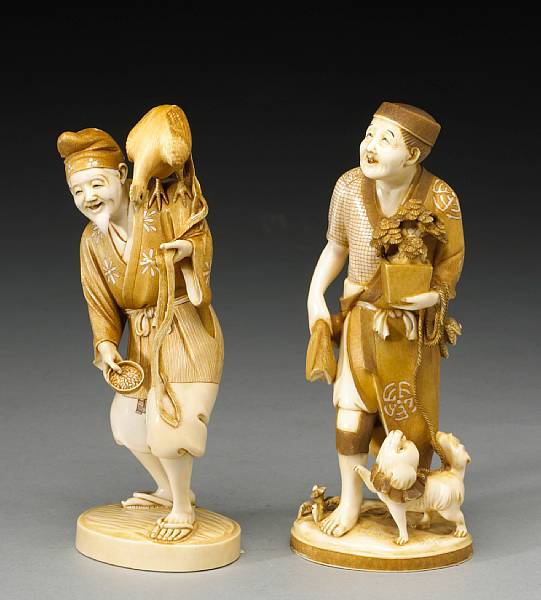 Appraisal: Two ivory figural okimono th Century The first of an