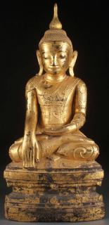 Appraisal: GILT WOOD BUDDHA A SINO-TIBETAN CARVED AND GILT WOOD FIGURE