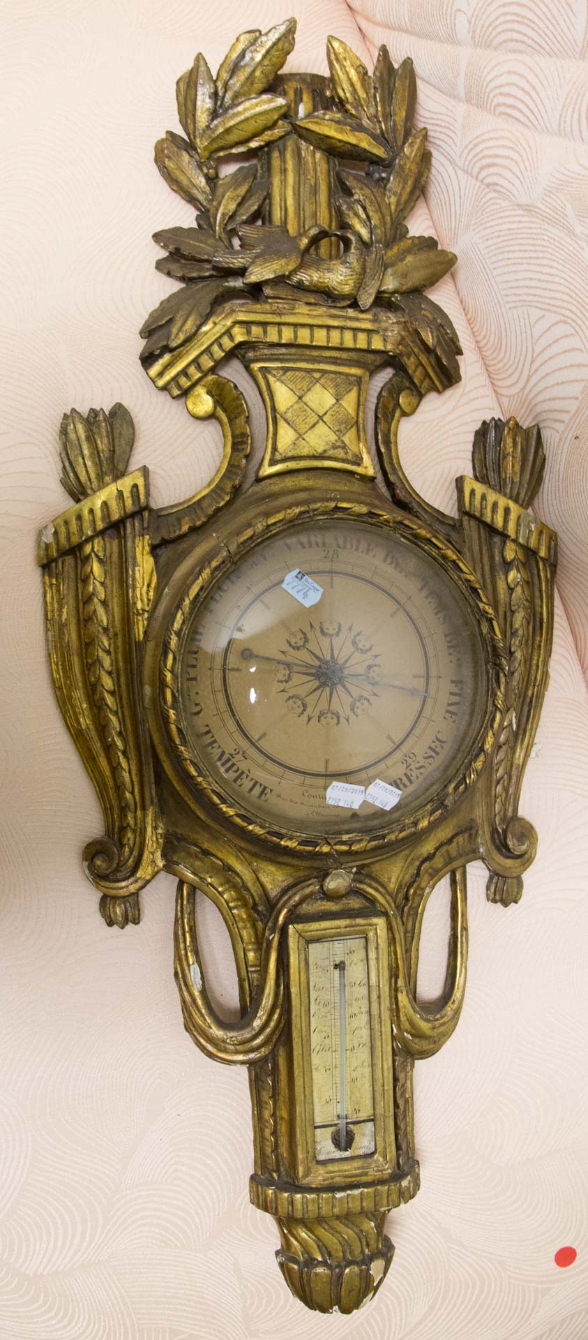 Appraisal: French carved giltwood wall barometer