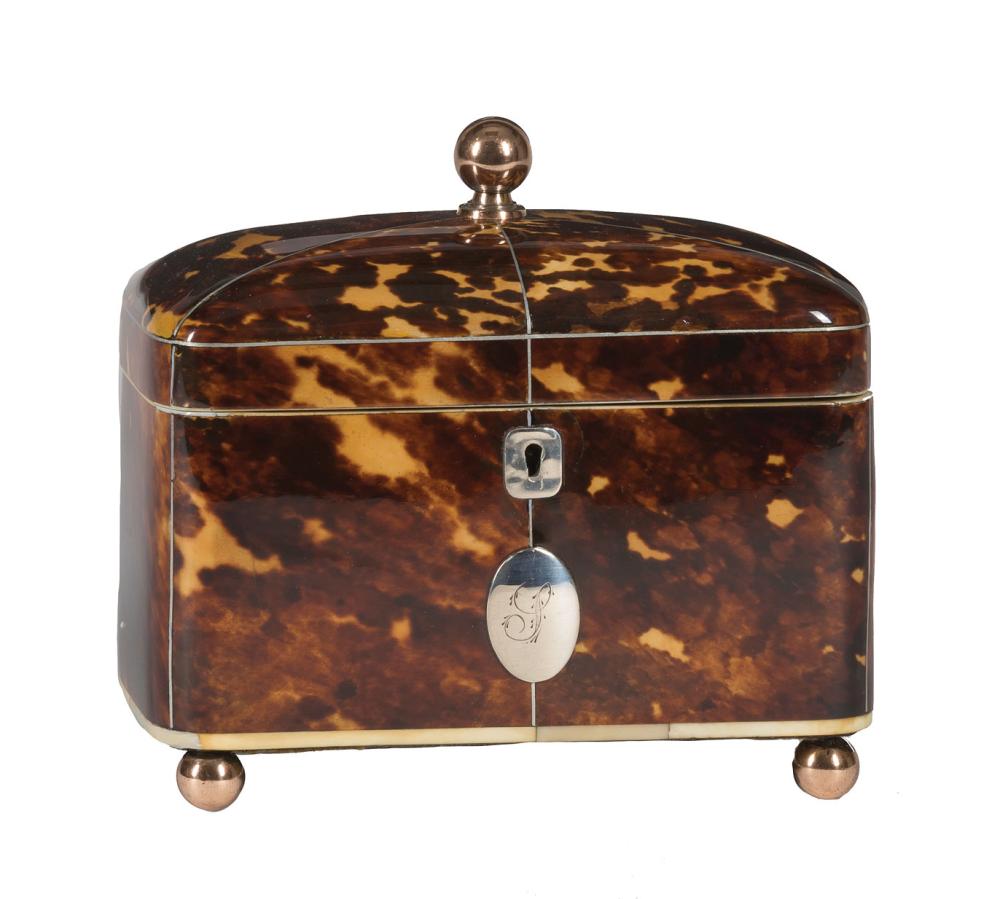 Appraisal: George III Tortoiseshell Tea Caddy early th c dome top