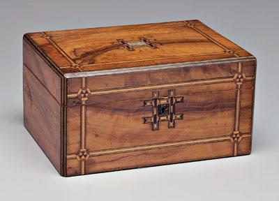 Appraisal: Inlaid jewelry box fancy English walnut with extensive line and