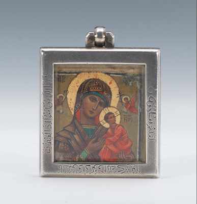 Appraisal: A Miniature Russian Icon Set in a Silver Cartier Frame