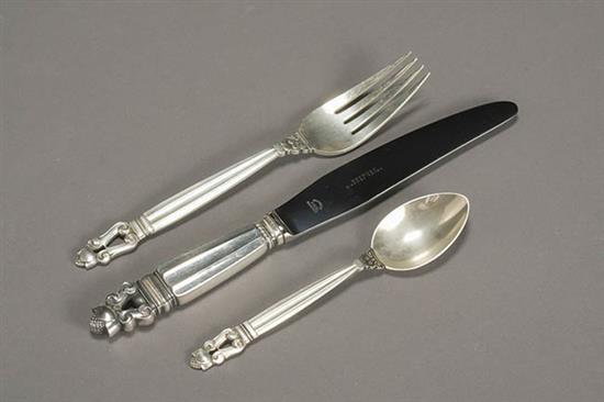 Appraisal: Georg Jensen Sterling Flat Table Service Acorn Pattern Designed by