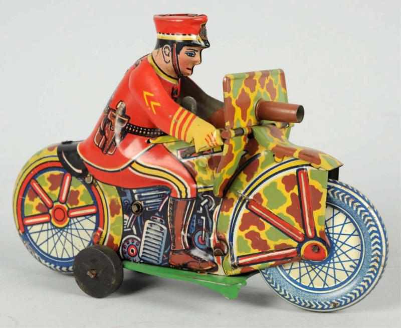 Appraisal: Tin Litho Marx Camouflage Motorcycle Wind-Up Toy American Working Replaced