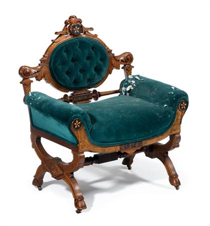 Appraisal: Renaissance Revival inlaid and carved walnut parlor side chaircirca