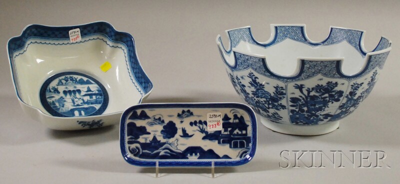 Appraisal: Two Mottahedeh Chinese-style Blue and White Porcelain Bowls and a