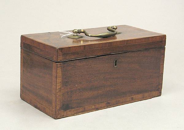 Appraisal: A George III mahogany cross-banded tea caddy late th century