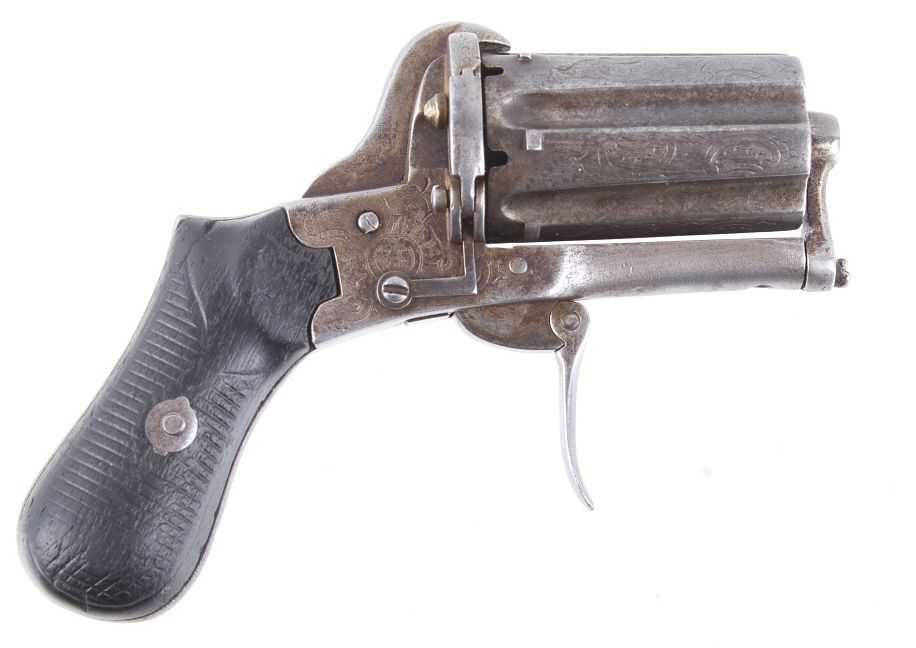 Appraisal: Engraved Belgium Cal Pinfire Pepperbox Revolver Included in this lot