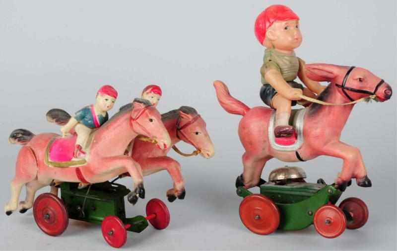 Appraisal: Lot of Celluloid Horse Riding Toys Japanese Includes one toy