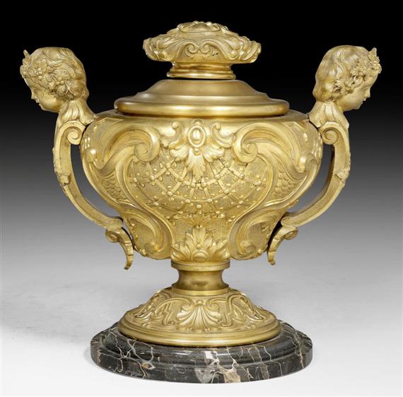 Appraisal: BOWL WITH HANDLE Empire style probably Vienna circa Gilt relief-decorated