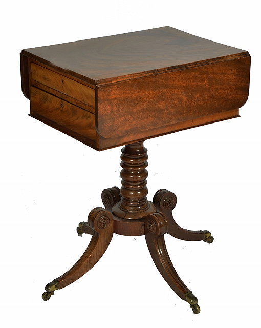 Appraisal: A REGENCY MAHOGANY FALL FLAP WORK TABLE with swivel top