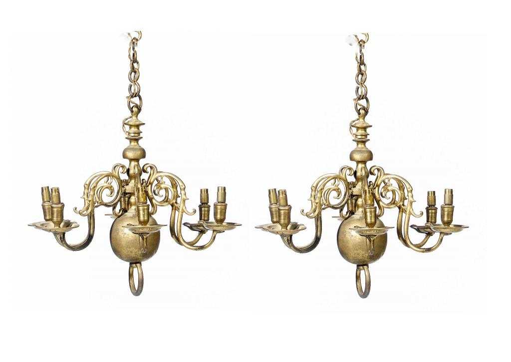 Appraisal: A PAIR OF BRASS CHANDELIERS in th century style of