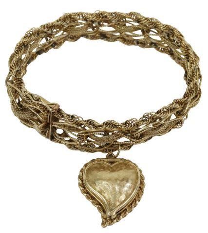 Appraisal: Estate kt yellow gold bracelet woven multi-strand chain bracelet heart-form