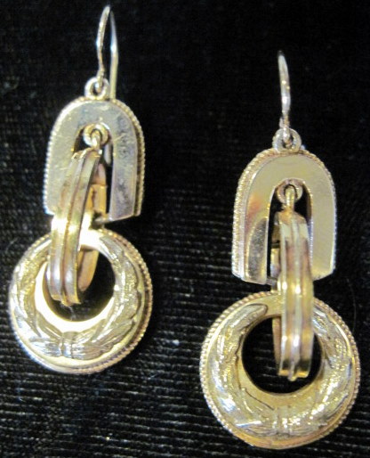 Appraisal: karat yellow gold drop hoop 'Estate' earringsInterlocking Oval and circle