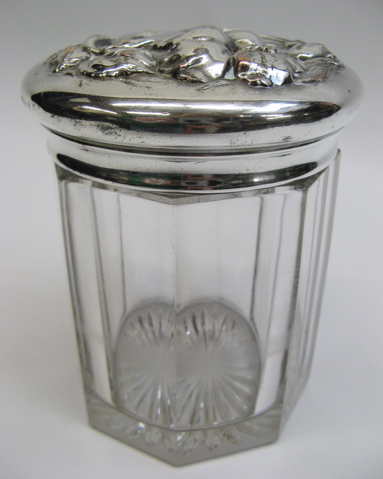 Appraisal: SILVER PLATED AND GLASS HUMIDOR with Art Nouveau floral repousse