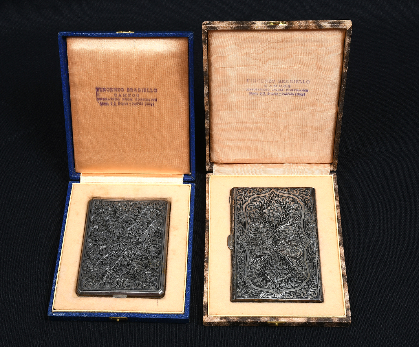 Appraisal: VINCENZO BRASIELLO SILVER CIGARETTE CASES Italian Silver cigarette cases by