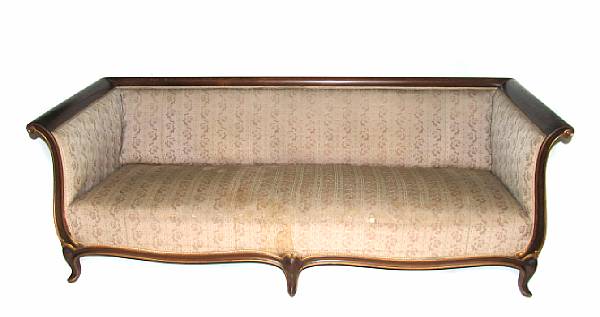 Appraisal: A stained beech and upholstered sofa height in width ft