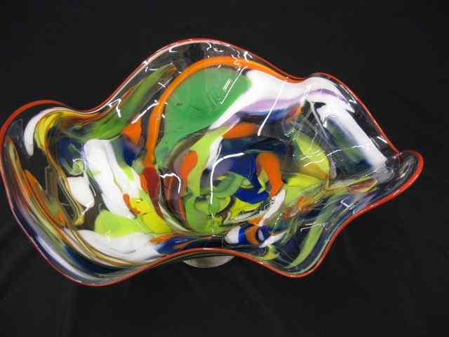 Appraisal: Studio Art Glass Bowl multi-color wave edge signed '' diameter