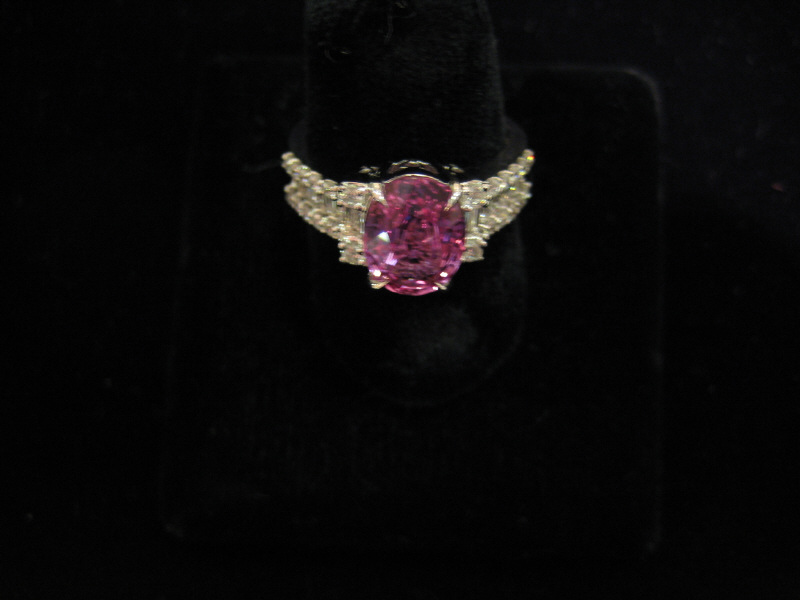 Appraisal: PINK SAPPHIRE AND DIAMOND RING k white gold lady''s ring