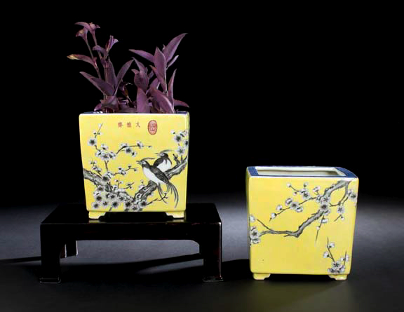 Appraisal: Pair of Chinese Glazed Porcelain Jardinieres each of square outline