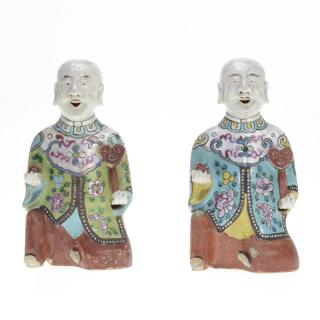 Appraisal: Pr Chinese famille vert figural joss stick holders Pr Chinese