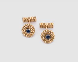 Appraisal: Russian K Yellow Gold Silver and Sapphire Cufflinks K YELLOW