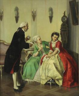 Appraisal: THESEIL C J Oil on Canvas Courting Scene Signed lower