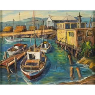 Appraisal: Carl Thorp Painting Framed oil on board Estuary Boats Carl