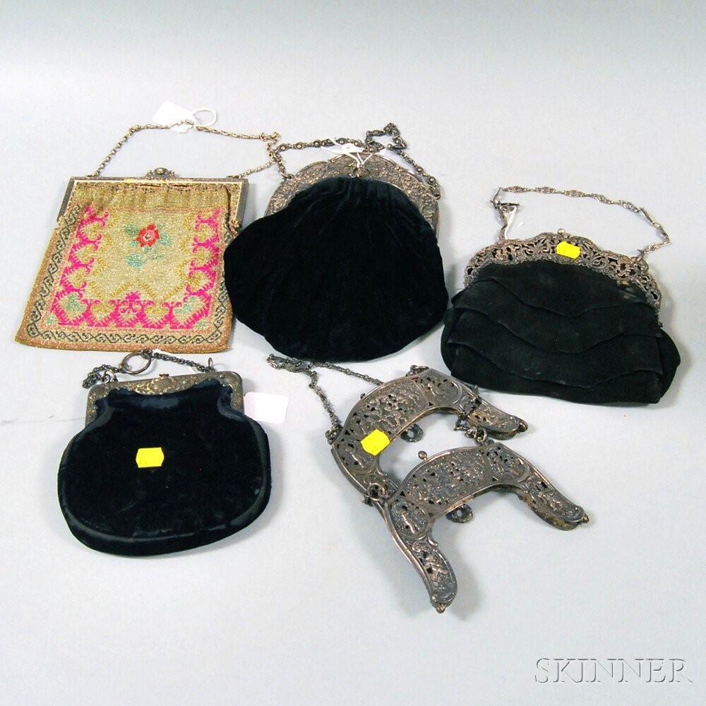 Appraisal: Four Black Velvet Suede and Glass-beaded Lady's Evening Bags Europe