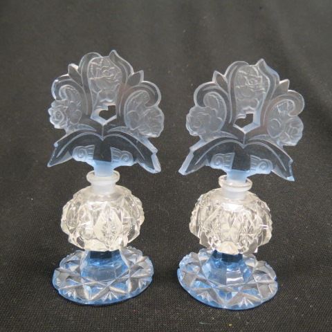 Appraisal: Pair of Czechoslovakia Art Glass Perfume Bottles cut crystal with