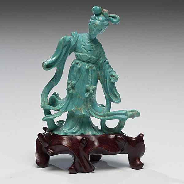 Appraisal: Chinese Carved Turquoise Guanyin th century a carved natural turquoise