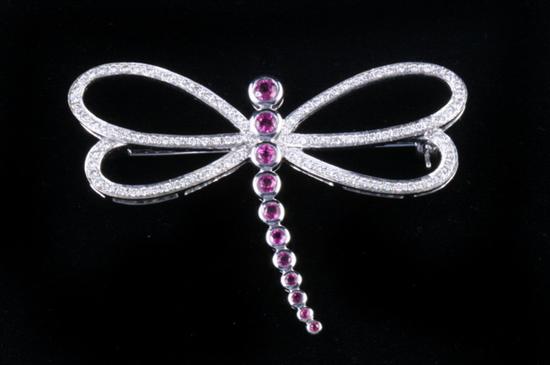 Appraisal: K WHITE GOLD DIAMOND AND RUBY BUTTERFLY PIN Signed AJ