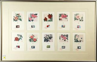 Appraisal: Framed souvenir cards with PRC Camellia of Yunnan Flowers stamps