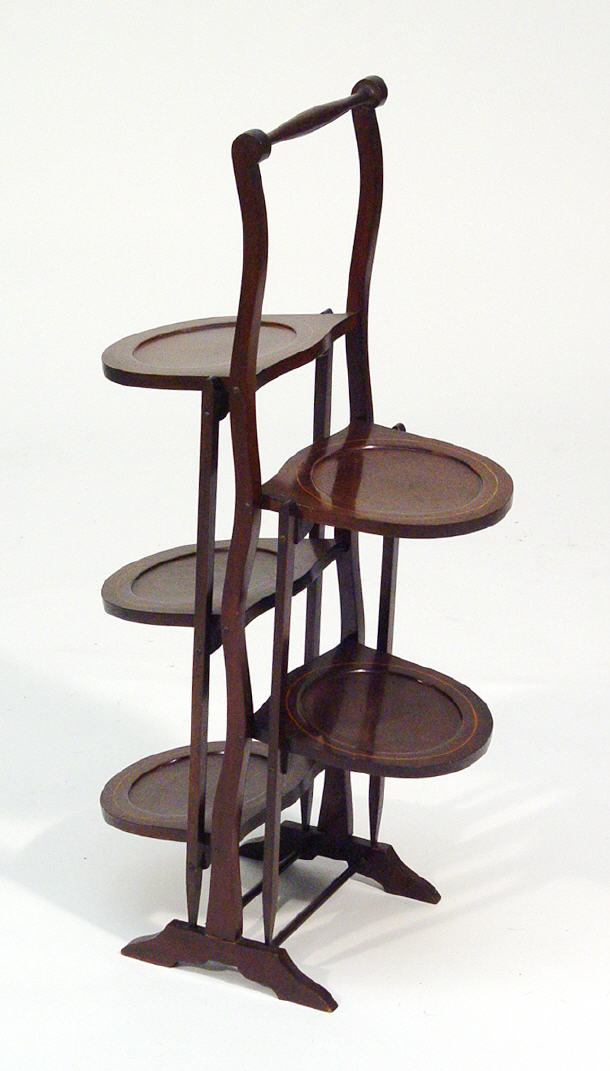 Appraisal: Edwardian inlaid mahogany five tier folding double cake stand cm