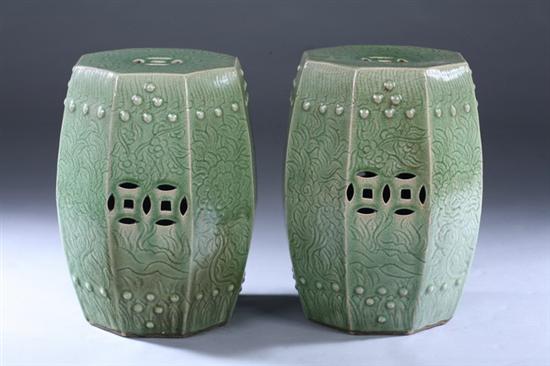 Appraisal: PAIR CHINESE CELADON PORCELAIN STOOLS - in high