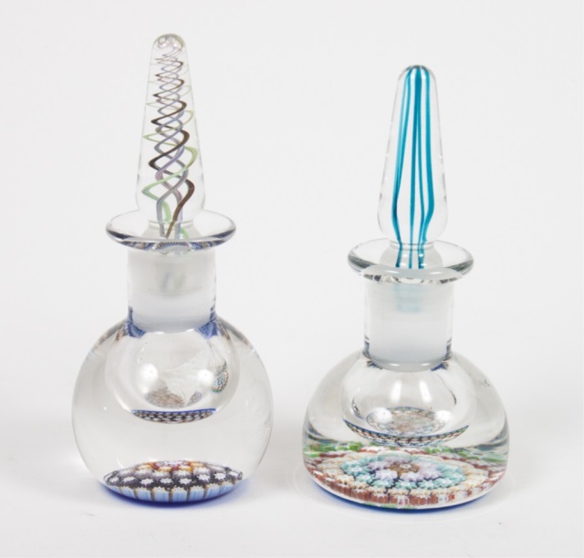 Appraisal: Two Italian millefiori glass scent bottles each with air-twist stopper