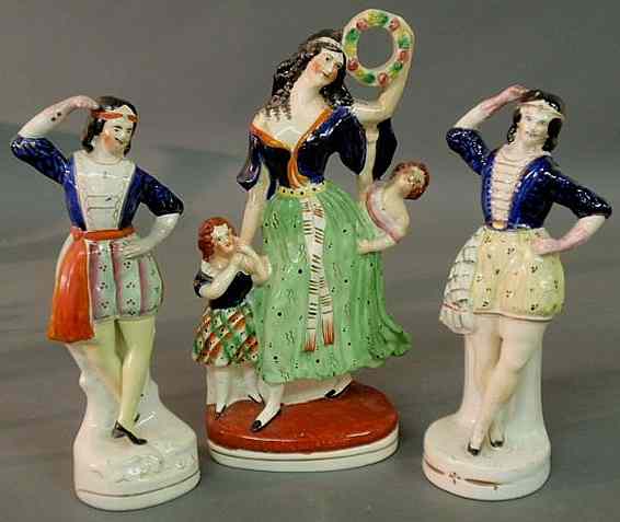 Appraisal: Three pieces of th c Staffordshire- woman dancing with children