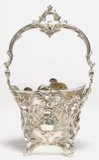 Appraisal: Ornate Reticulated German Silver Basket -silver Rococo style with a